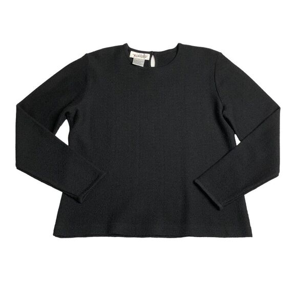 Vintage Talbots Sweater Womens Small Black Wool Blend Knit Keyhole Career Chic‎ - Picture 1 of 16